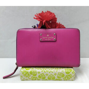 Kate Spade Pink Leather Zip Around Credit Card ID Window Zip Large Wallet